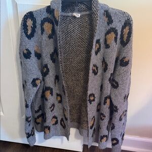 Hem & Thread Gray and Brown Leopard Cardigan